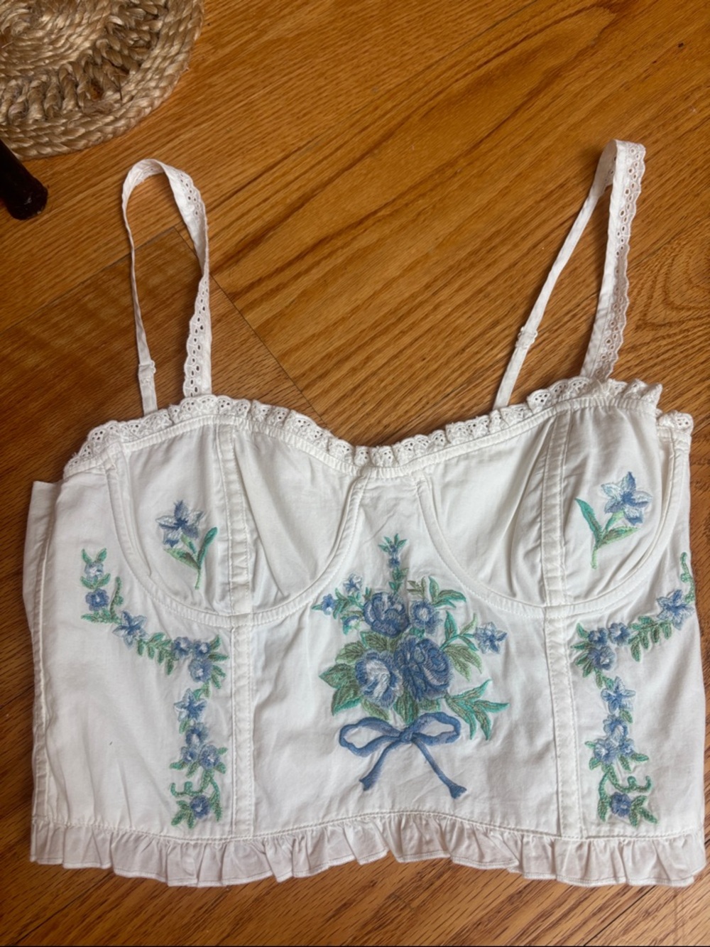 Altar'd State White Floral Embroidered Bustier Tank Top